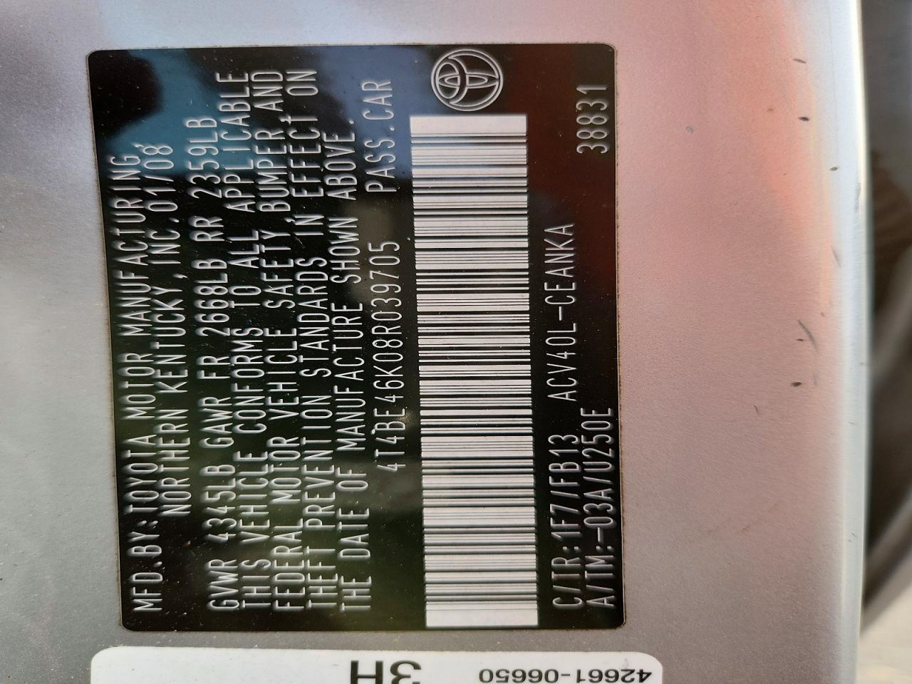 2008 TOYOTA CAMRY BASE photo 23