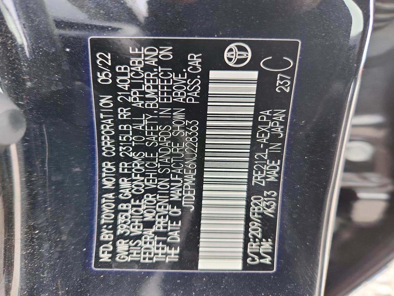 2022 TOYOTA COROLLA LE photo 12