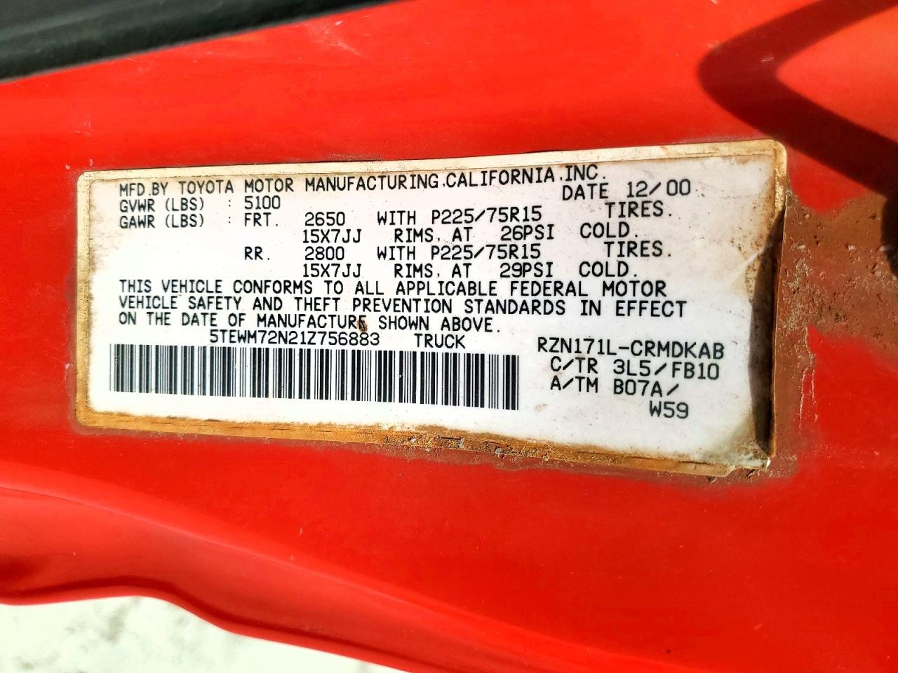 2001 TOYOTA TACOMA BASE photo 23