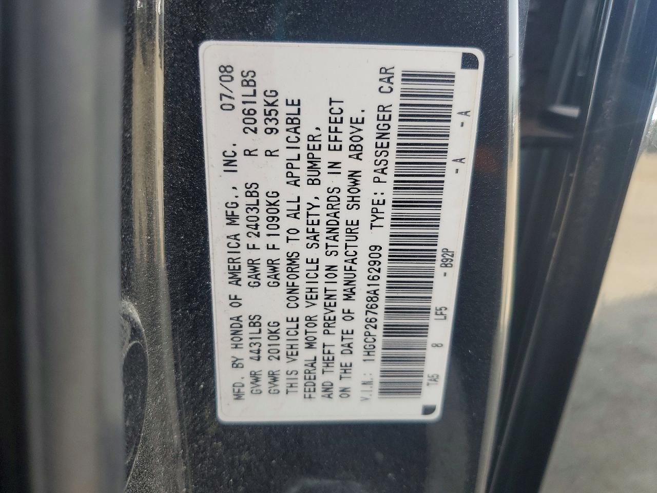 2008 HONDA ACCORD EX photo 37