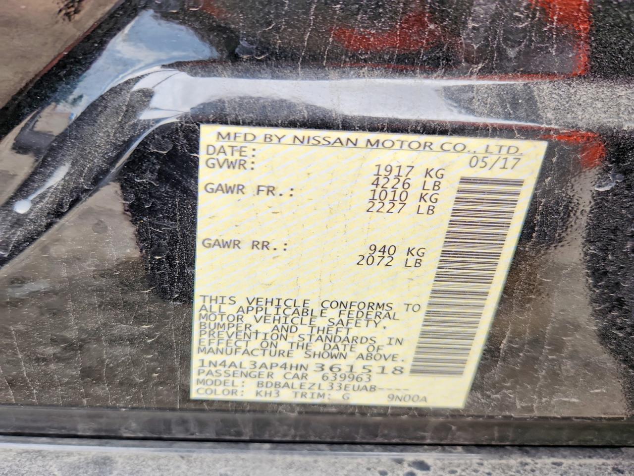 2017 NISSAN ALTIMA 2.5 S photo 12