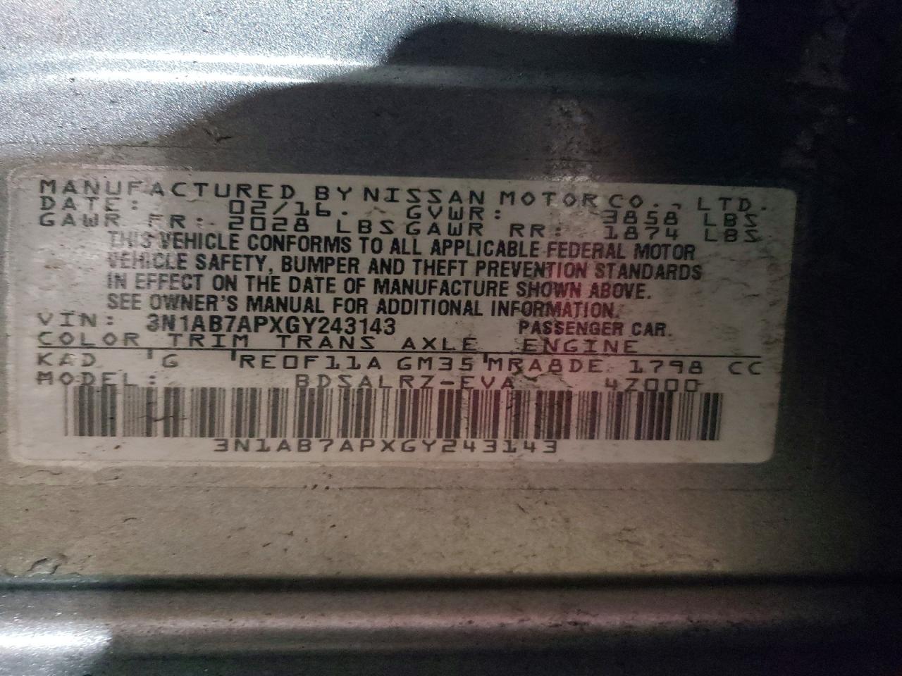 2016 NISSAN SENTRA SR photo 34