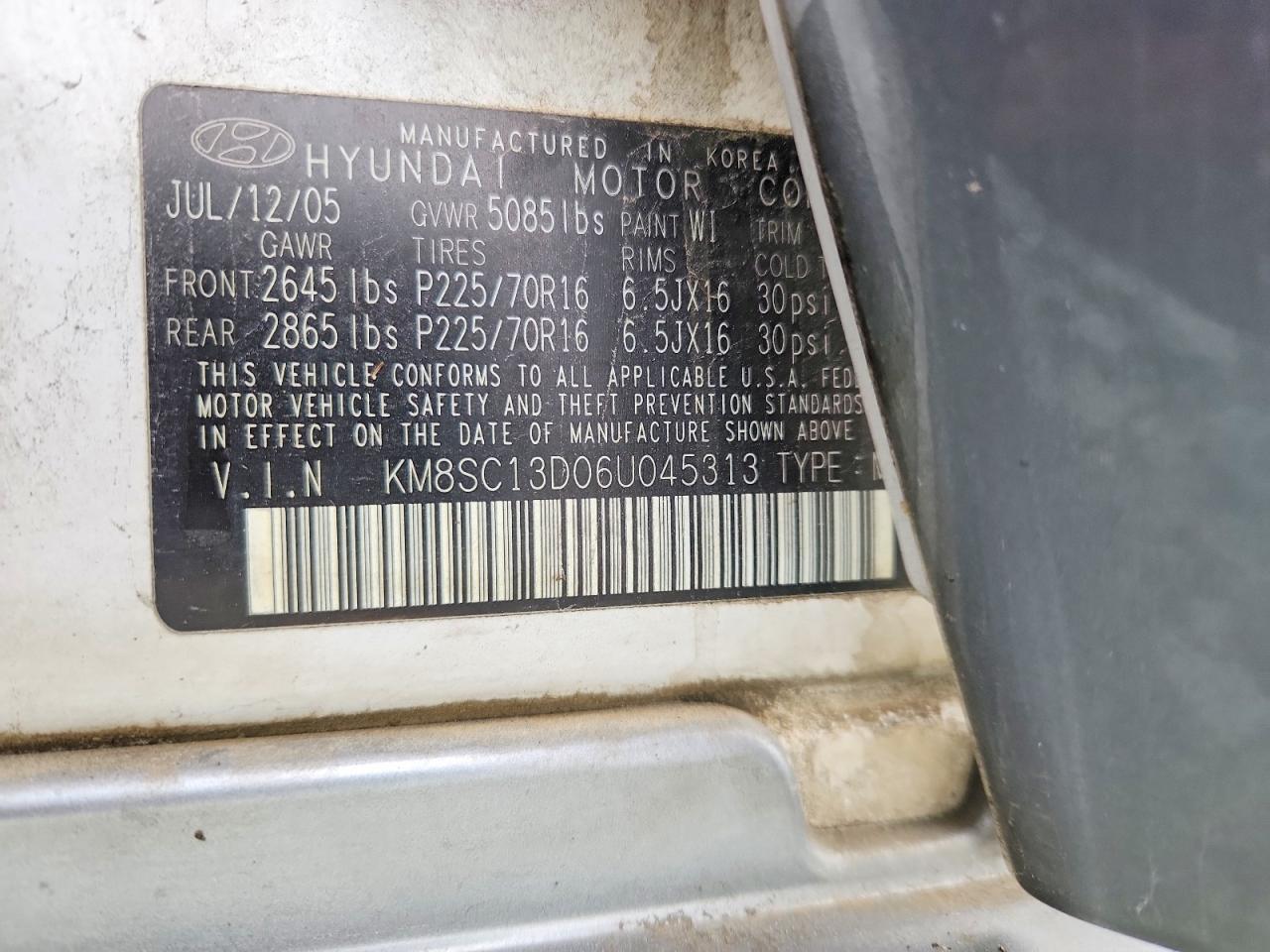 2006 HYUNDAI SANTA FE GLS photo 12