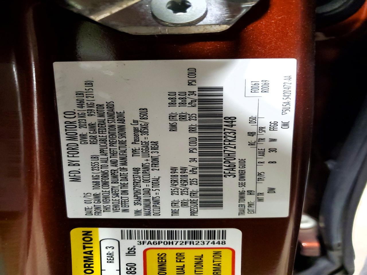 2015 FORD FUSION SE photo 34