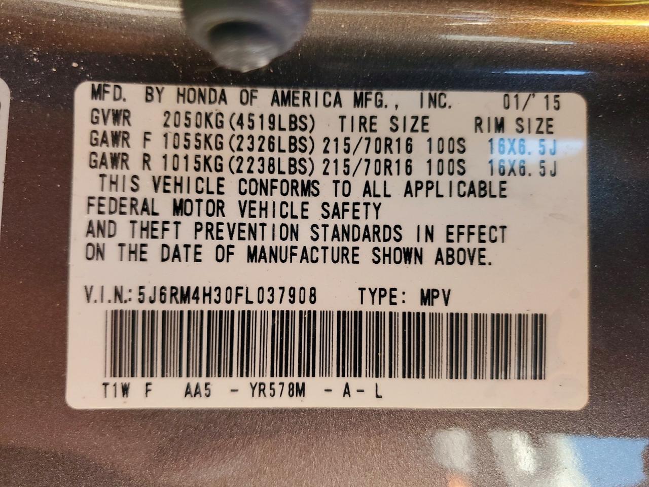 2015 HONDA CR-V LX photo 34