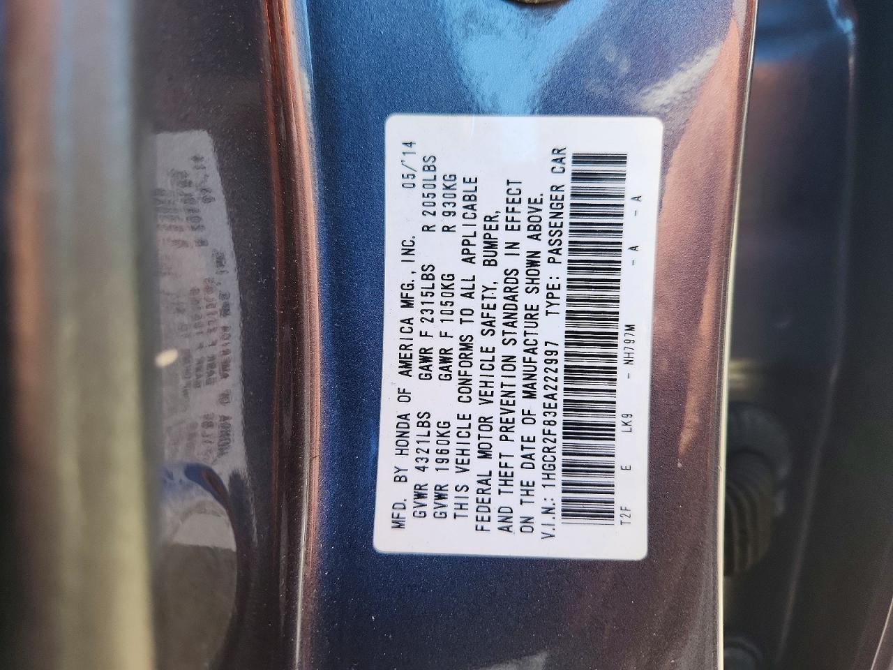 2014 HONDA ACCORD EXL photo 12