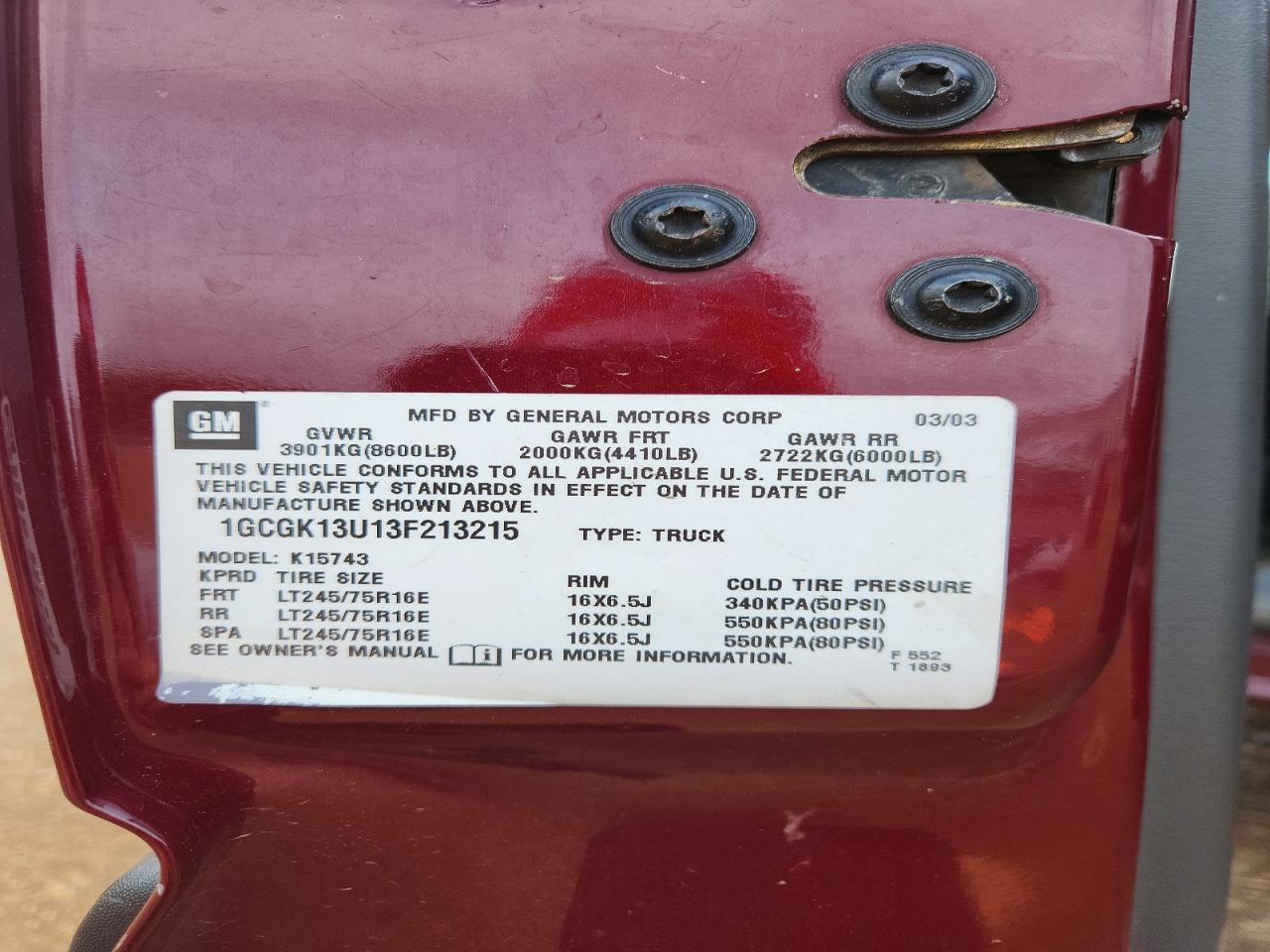 2003 CHEVROLET SILVERADO K1500 HEAVY DUTY photo 12