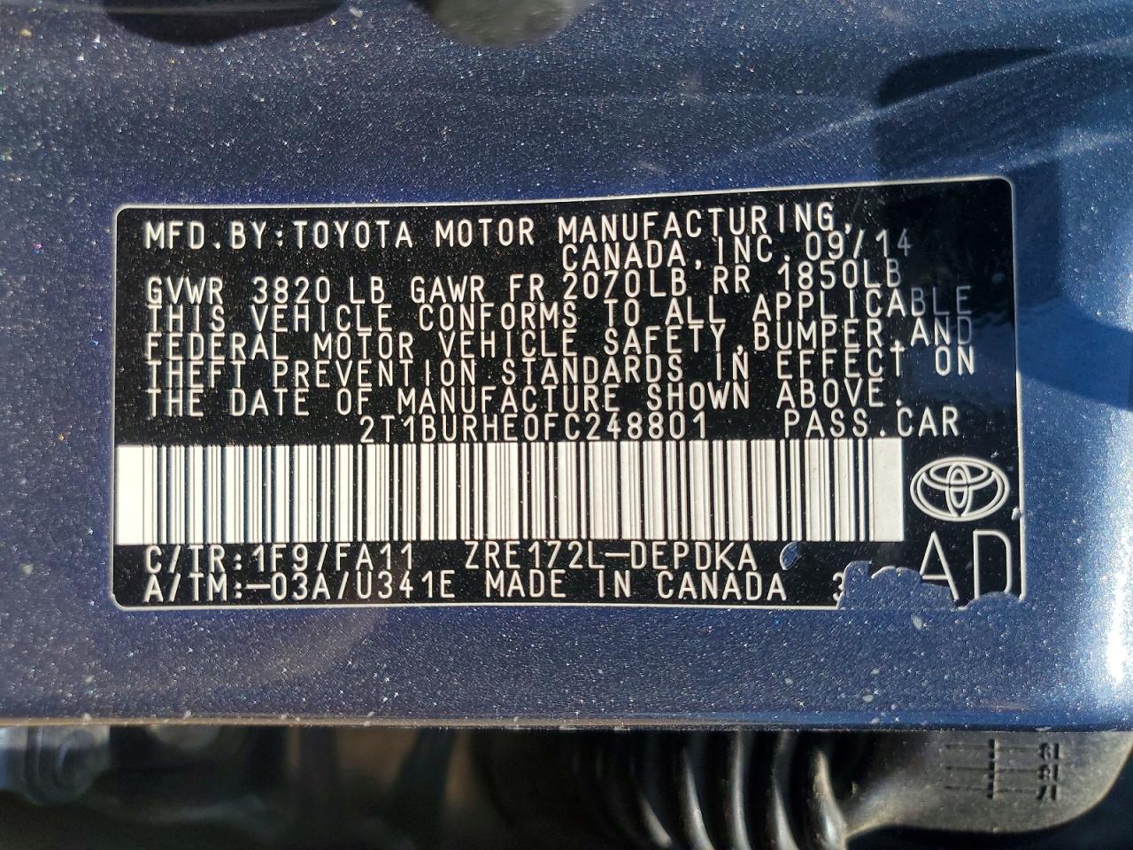 2015 TOYOTA COROLLA L photo 25