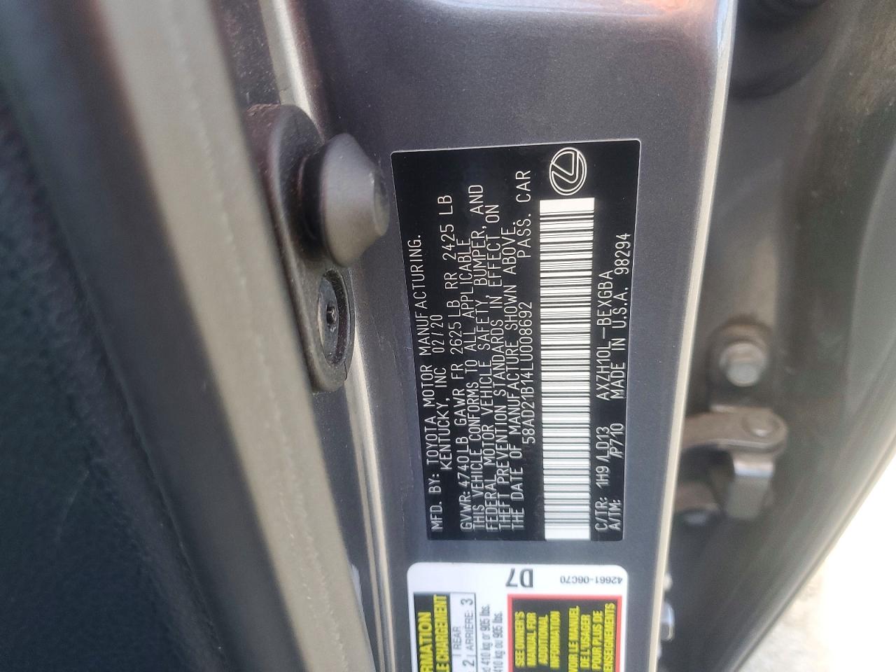 2020 LEXUS ES 300H photo 12