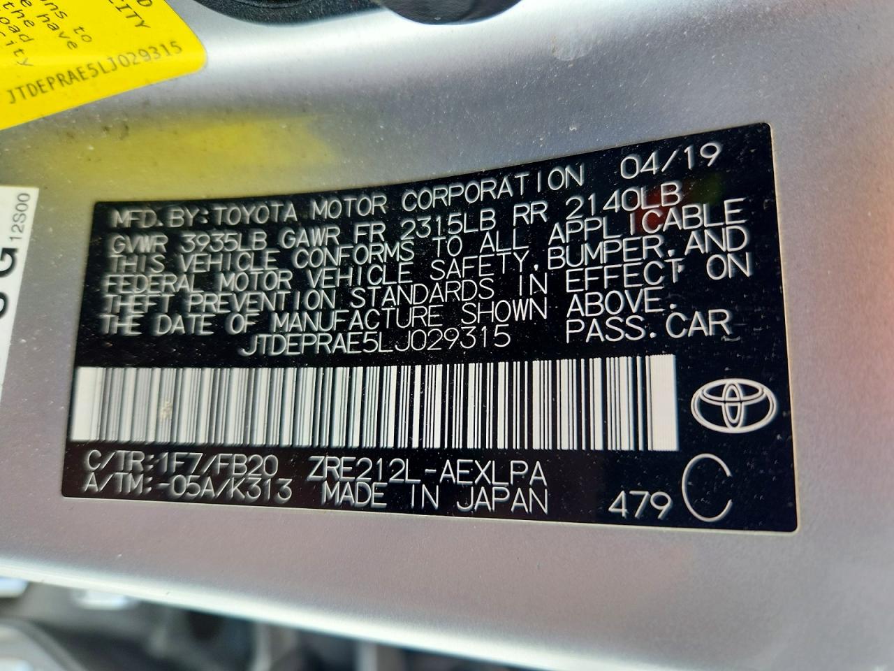 2020 TOYOTA COROLLA LE photo 37