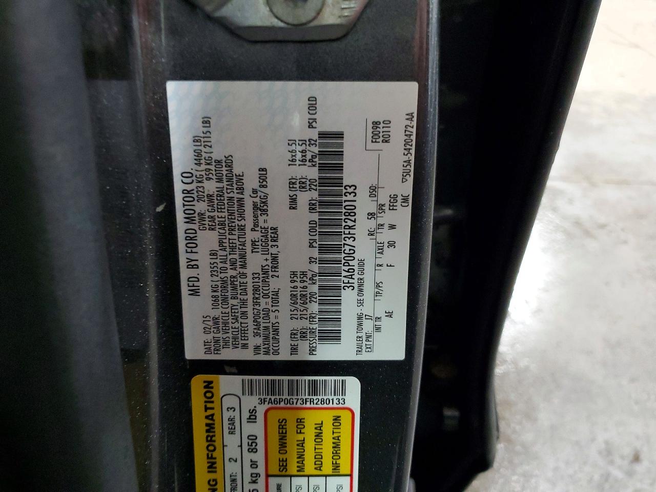 2015 FORD FUSION S photo 34