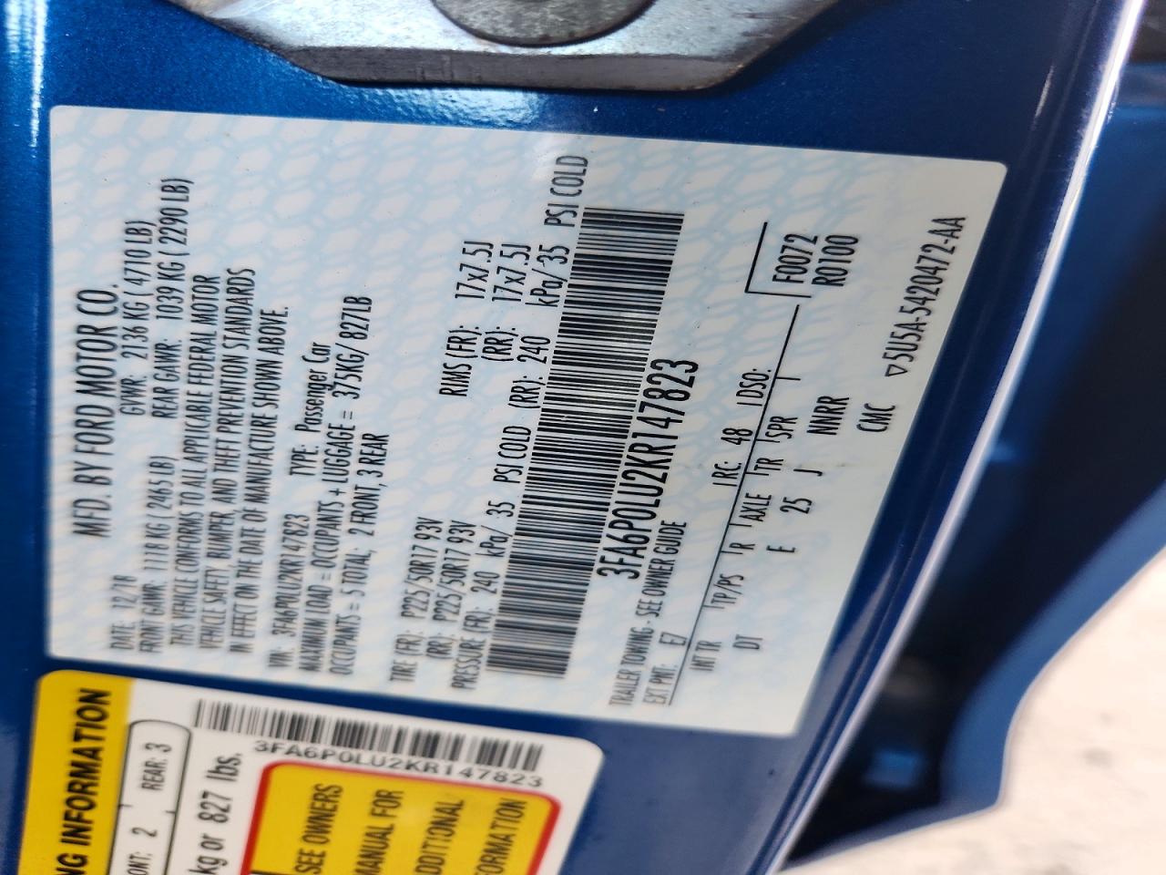 2019 FORD FUSION SE photo 34