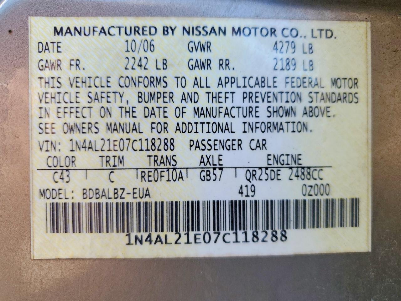 2007 NISSAN ALTIMA 2.5 photo 23