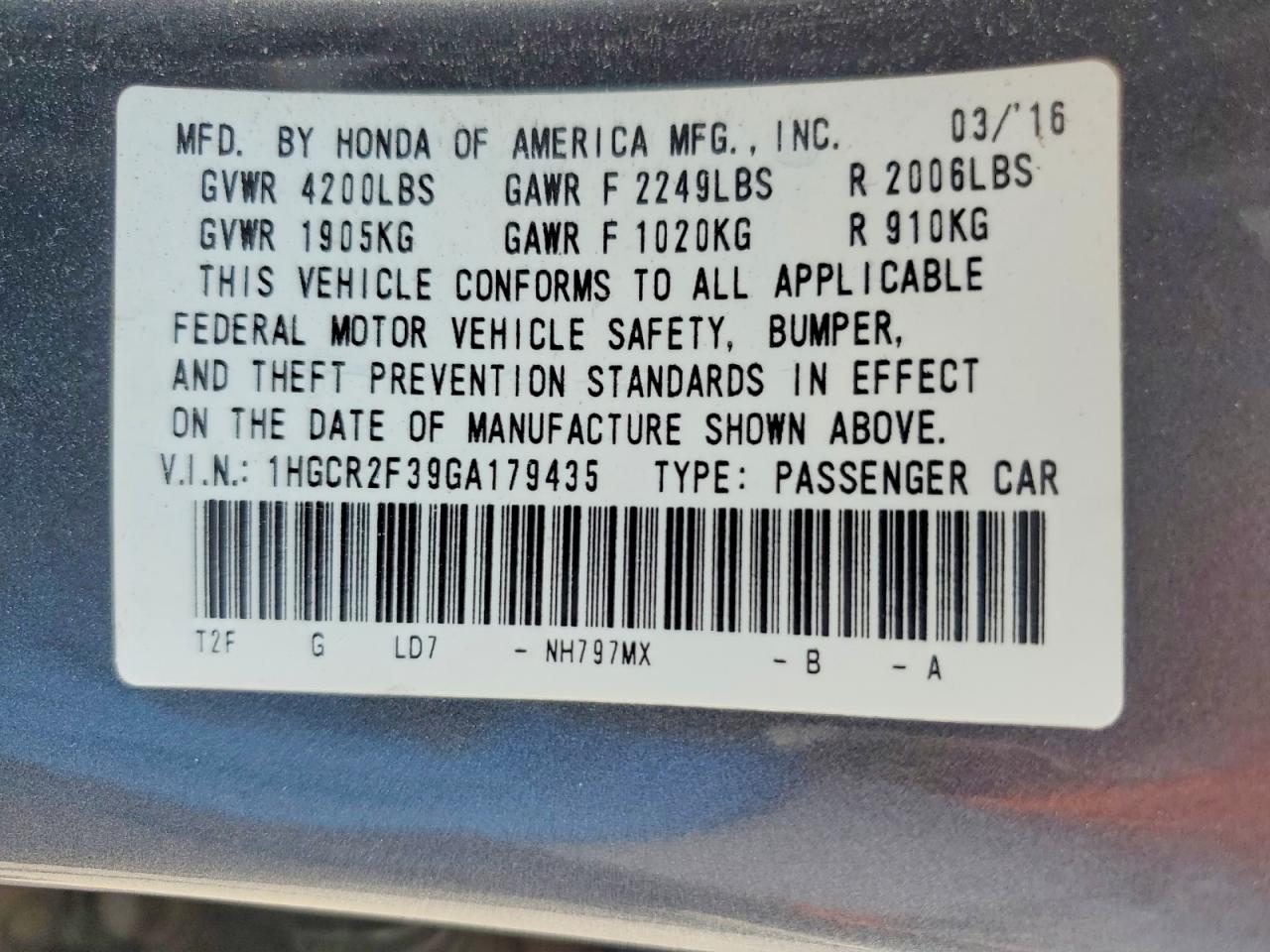 2016 HONDA ACCORD LX photo 12