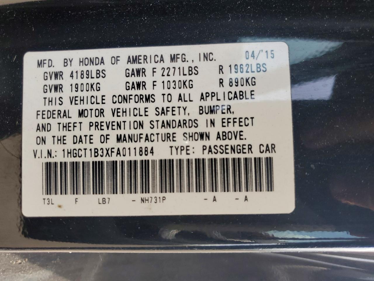 2015 HONDA ACCORD LX-S photo 12