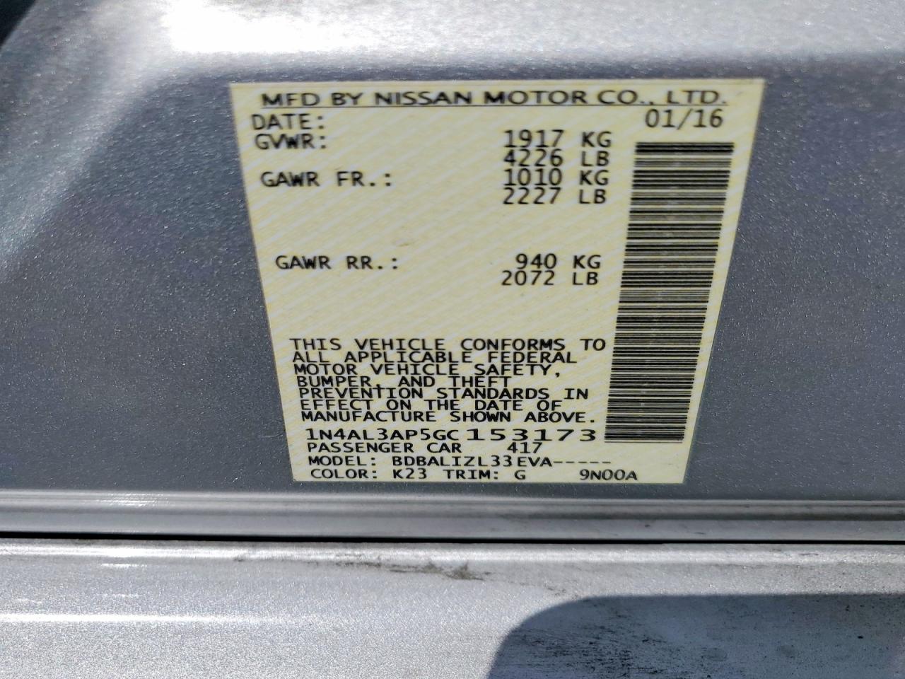 2016 NISSAN ALTIMA 2.5 photo 34