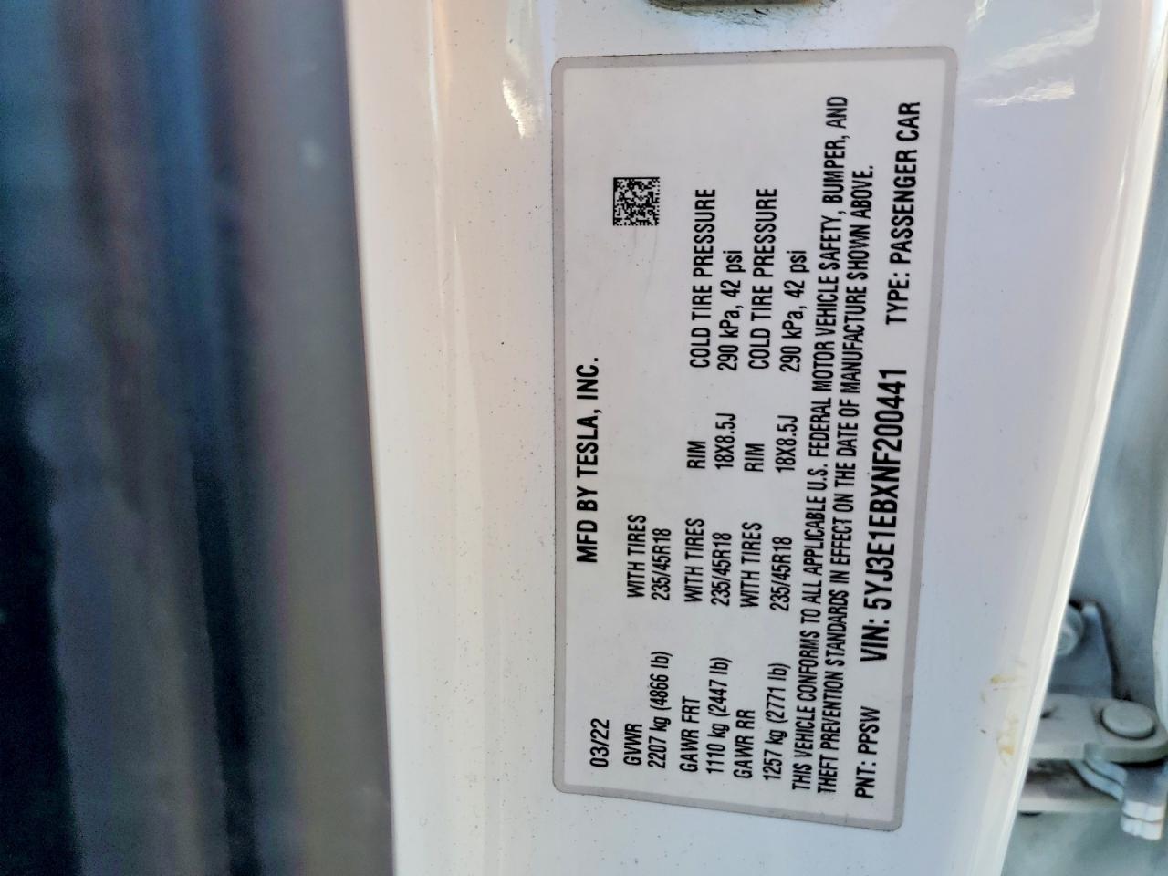 2022 TESLA MODEL 3 photo 23