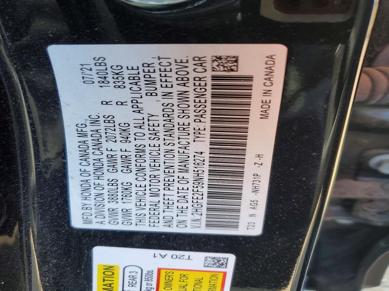 2022 HONDA CIVIC SPORT photo 23