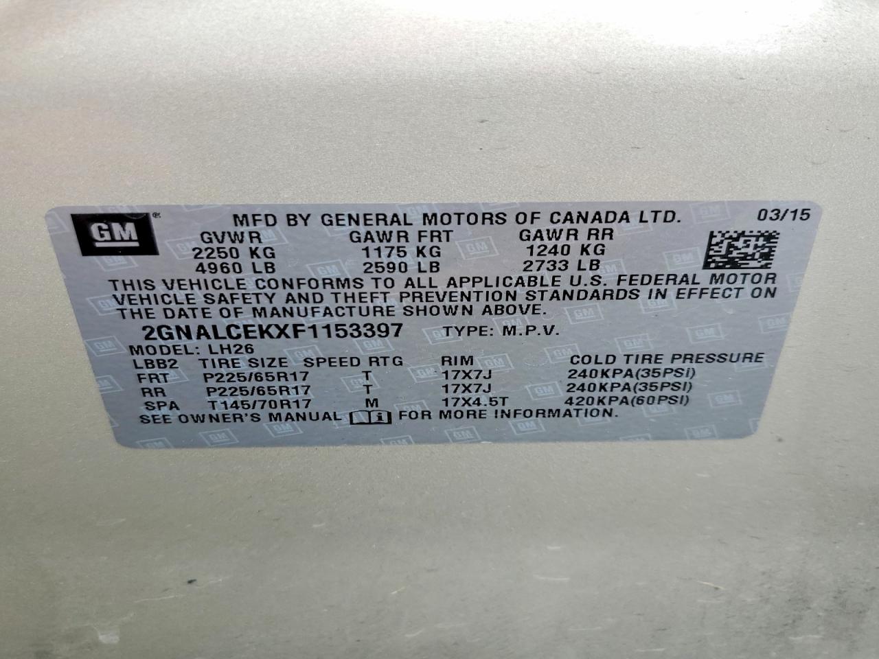 2015 CHEVROLET EQUINOX LT photo 23