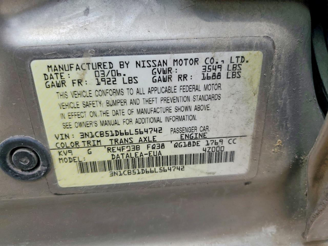 2006 NISSAN SENTRA 1.8 photo 13