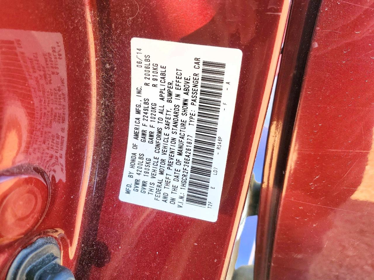 2014 HONDA ACCORD LX photo 34