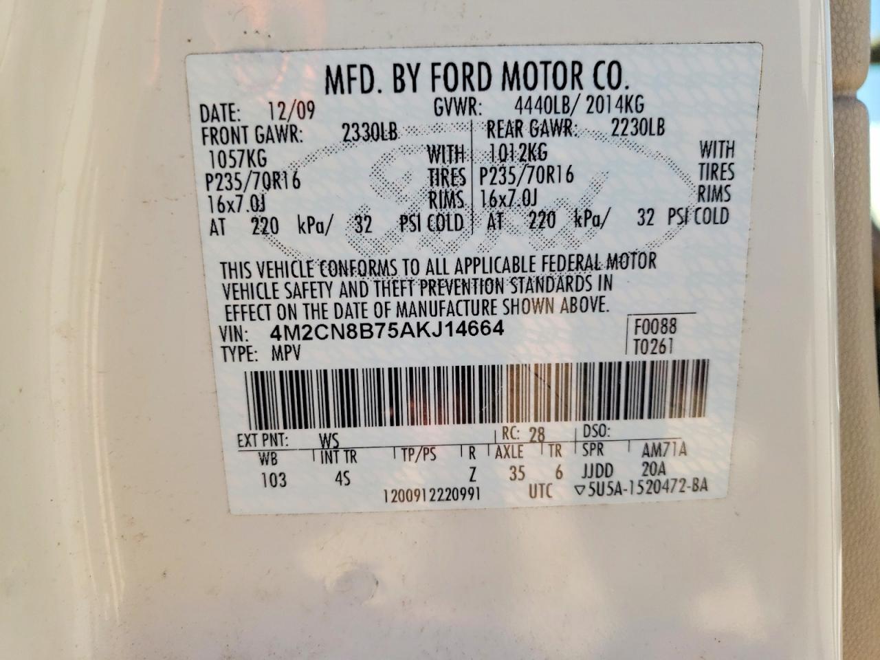 2010 MERCURY MARINER photo 37