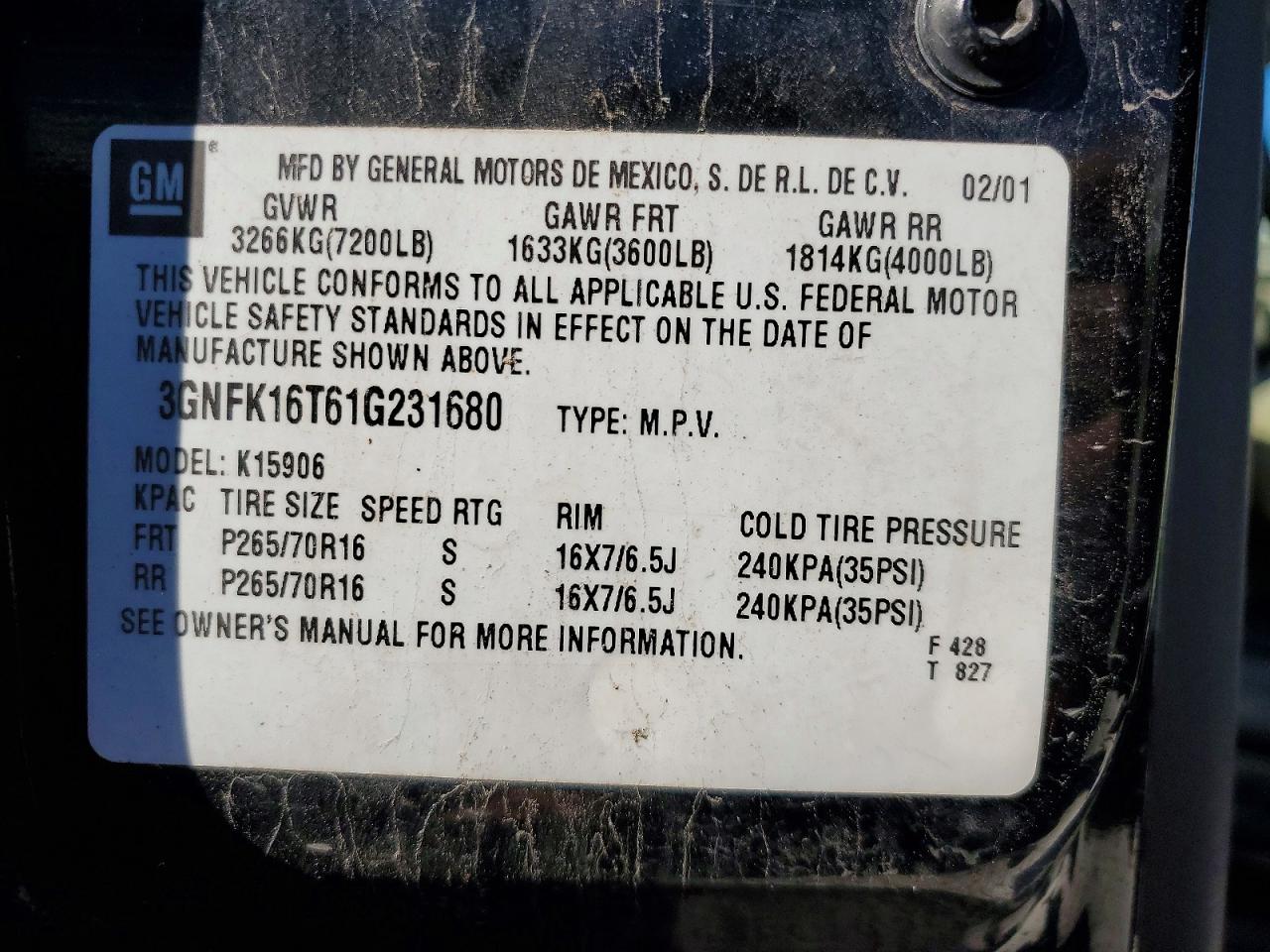 2001 CHEVROLET SUBURBAN K1500 photo 25
