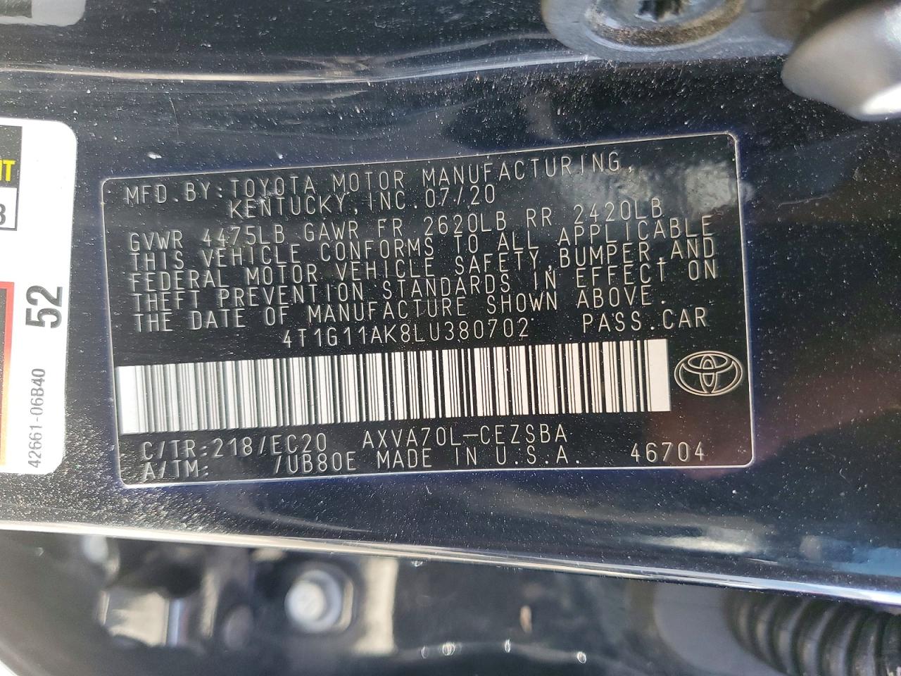 2020 TOYOTA CAMRY SE NIGHTSHADE photo 25