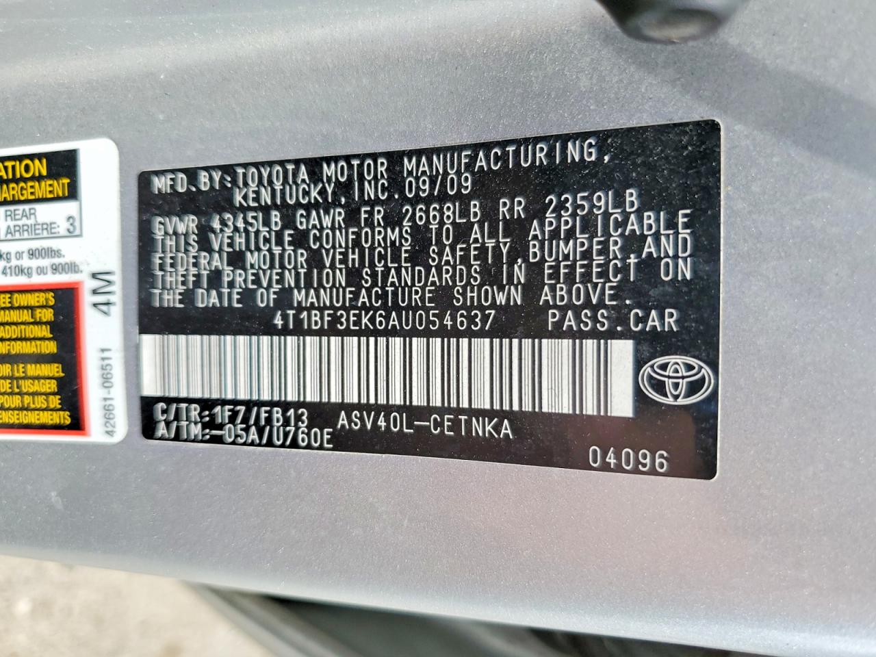 2010 TOYOTA CAMRY LE photo 34
