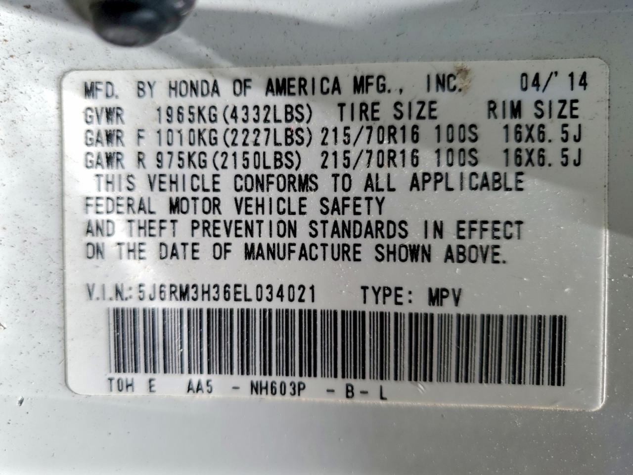 2014 HONDA CR-V LX photo 25