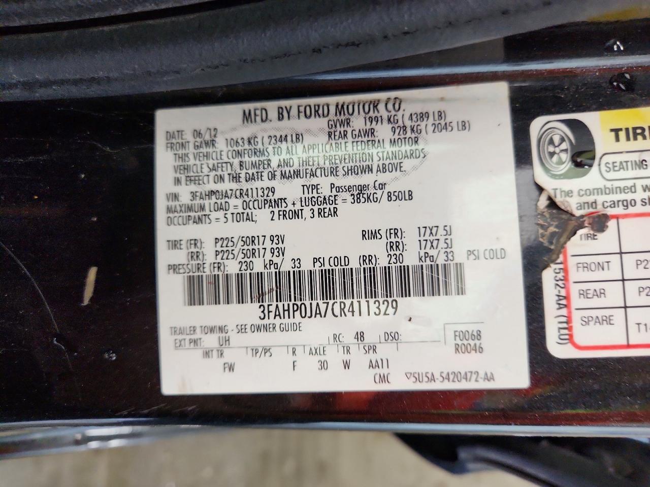 2012 FORD FUSION SEL photo 34