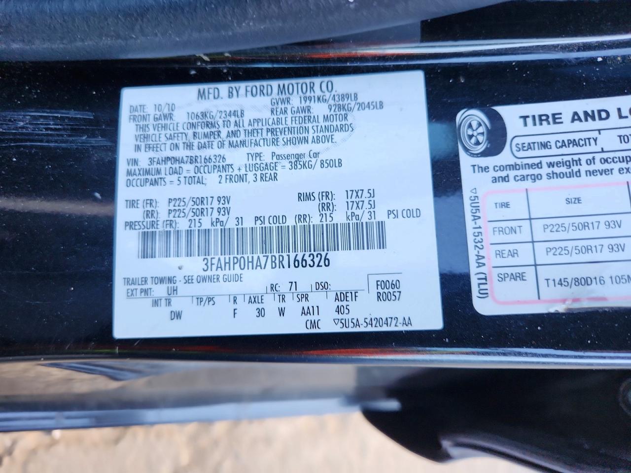 2011 FORD FUSION SE photo 23