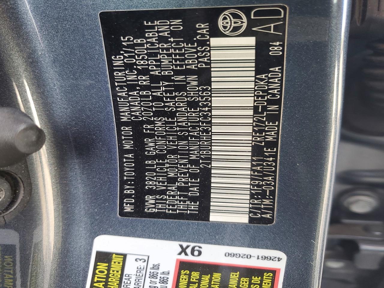 2015 TOYOTA COROLLA L photo 34