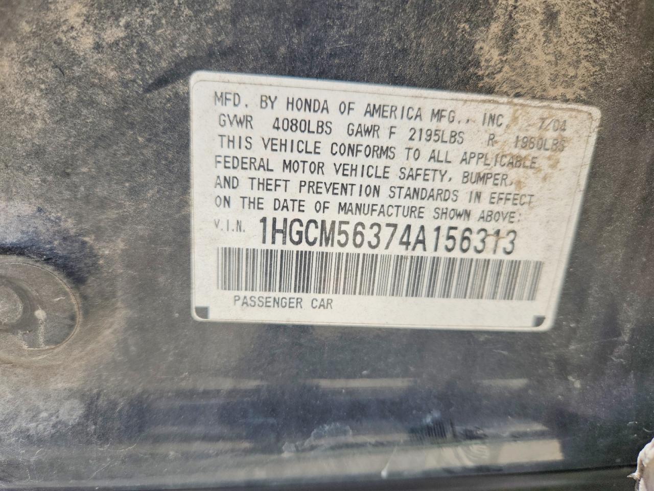 2004 HONDA ACCORD LX photo 12
