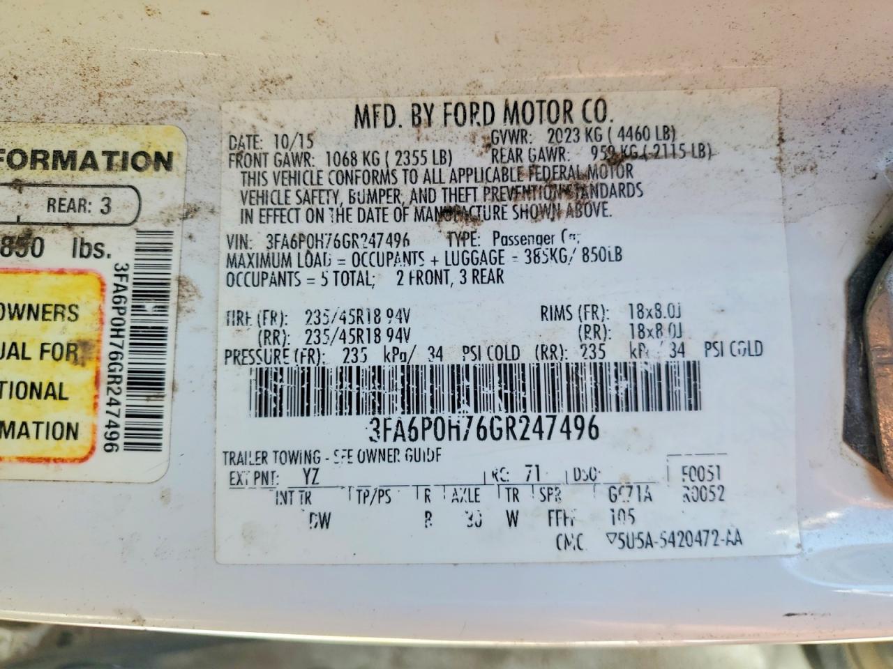2016 FORD FUSION SE photo 37