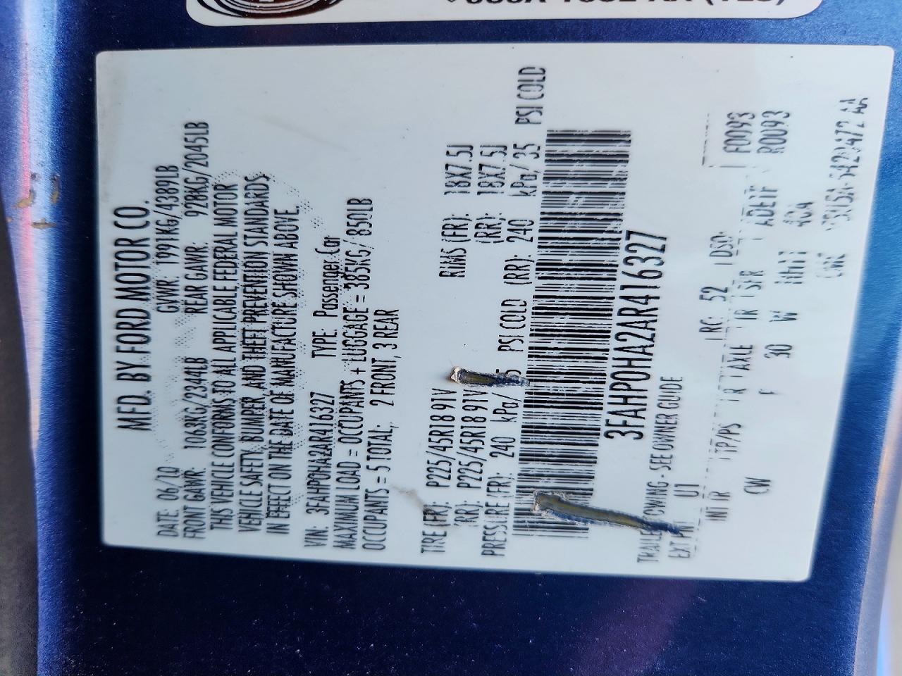 2010 FORD FUSION SE photo 34