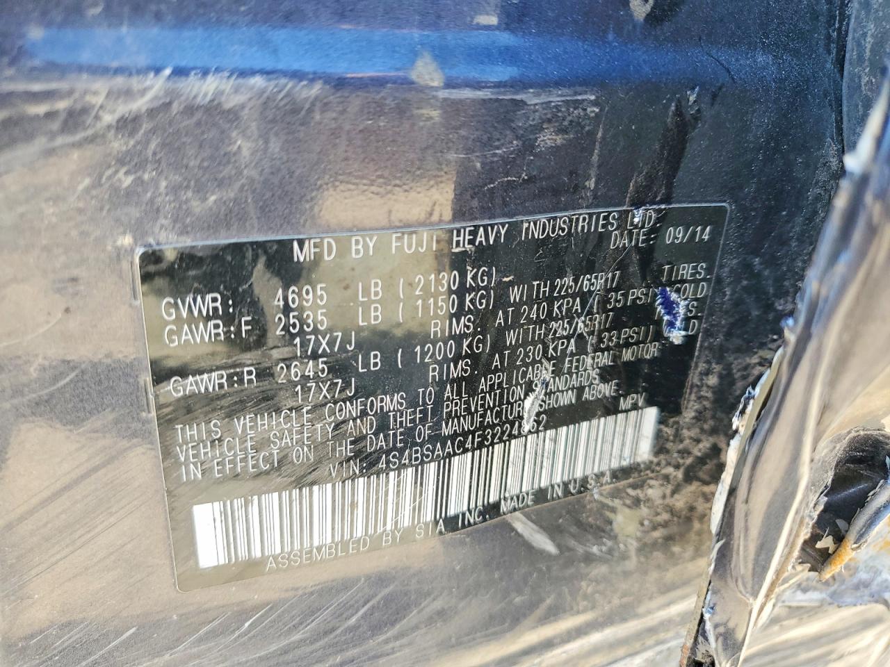 2015 SUBARU OUTBACK 2.5I photo 25