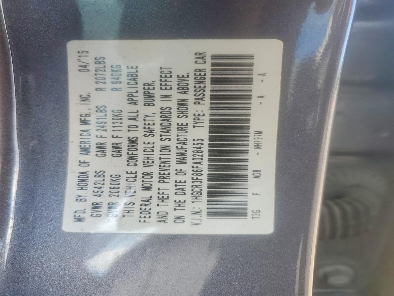 2015 HONDA ACCORD EXL photo 34