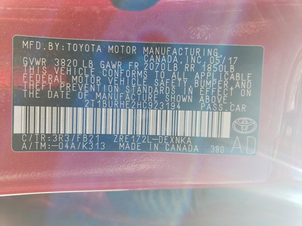 2017 TOYOTA COROLLA LE photo 34