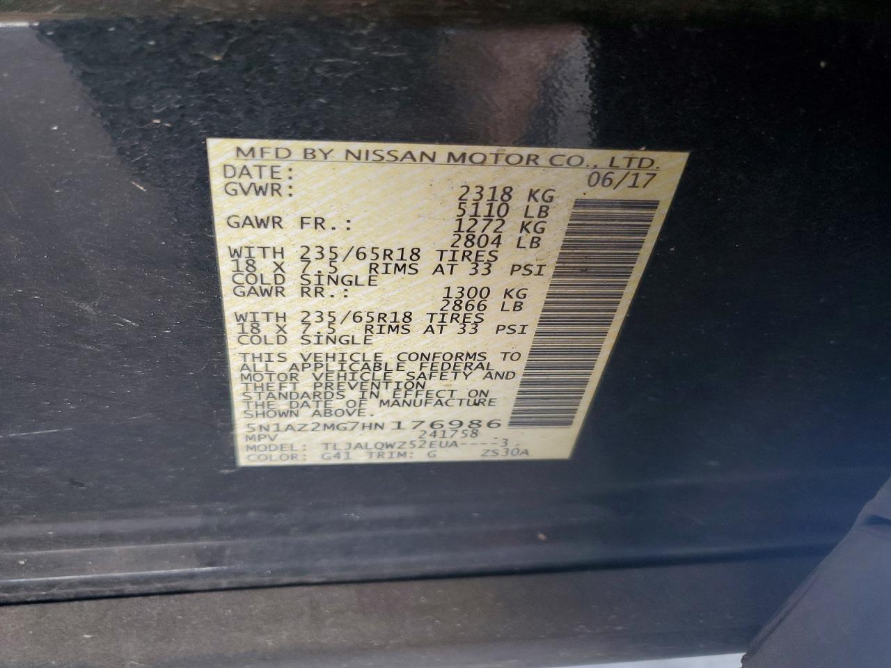 2017 NISSAN MURANO SV photo 23