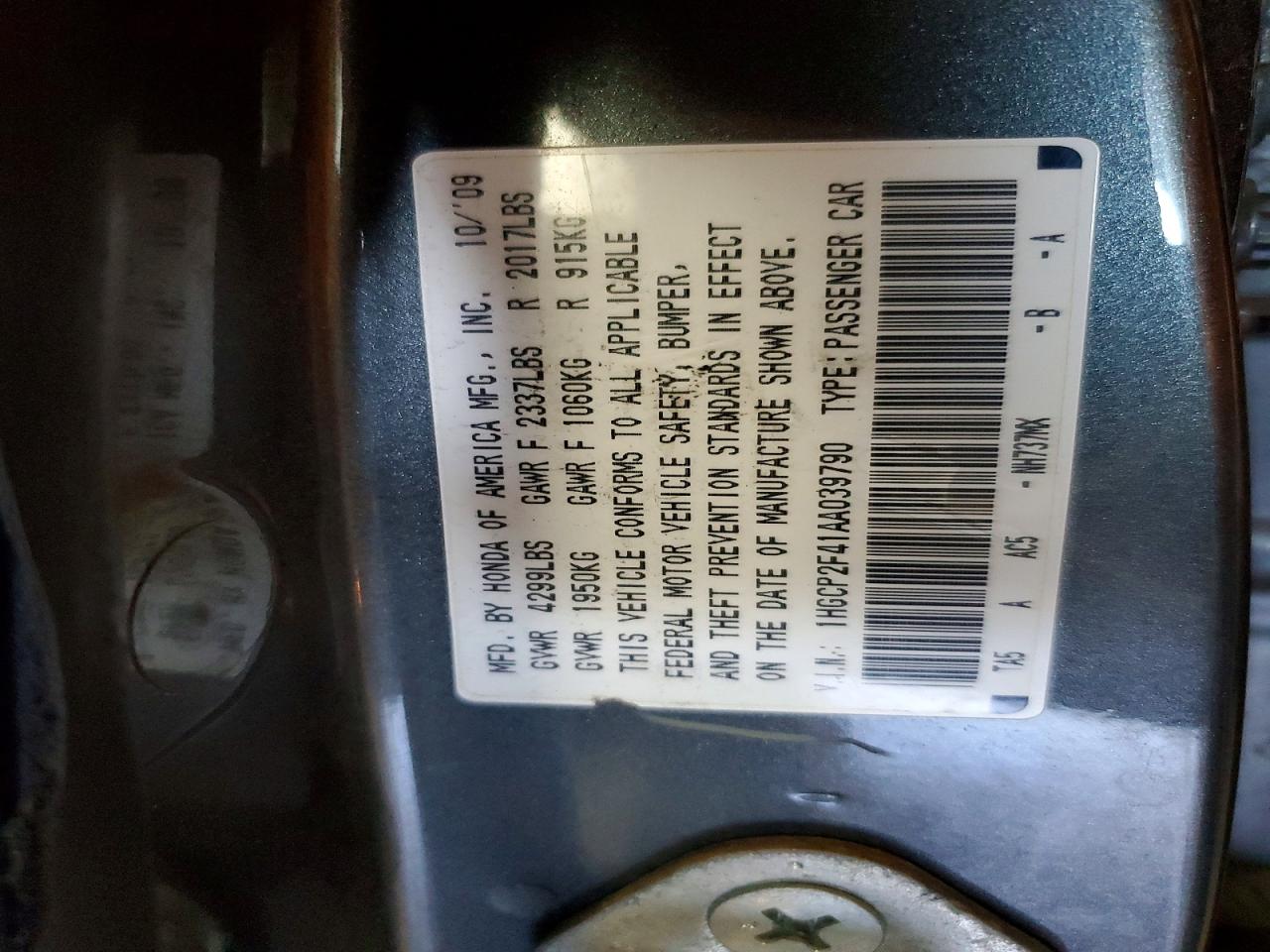 2010 HONDA ACCORD LXP photo 23