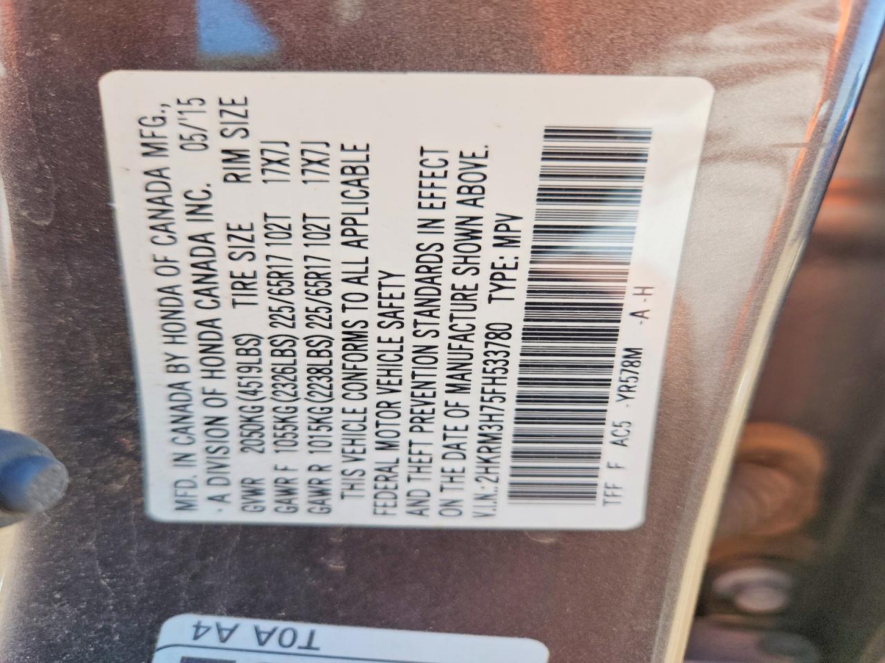 2015 HONDA CR-V EXL photo 23
