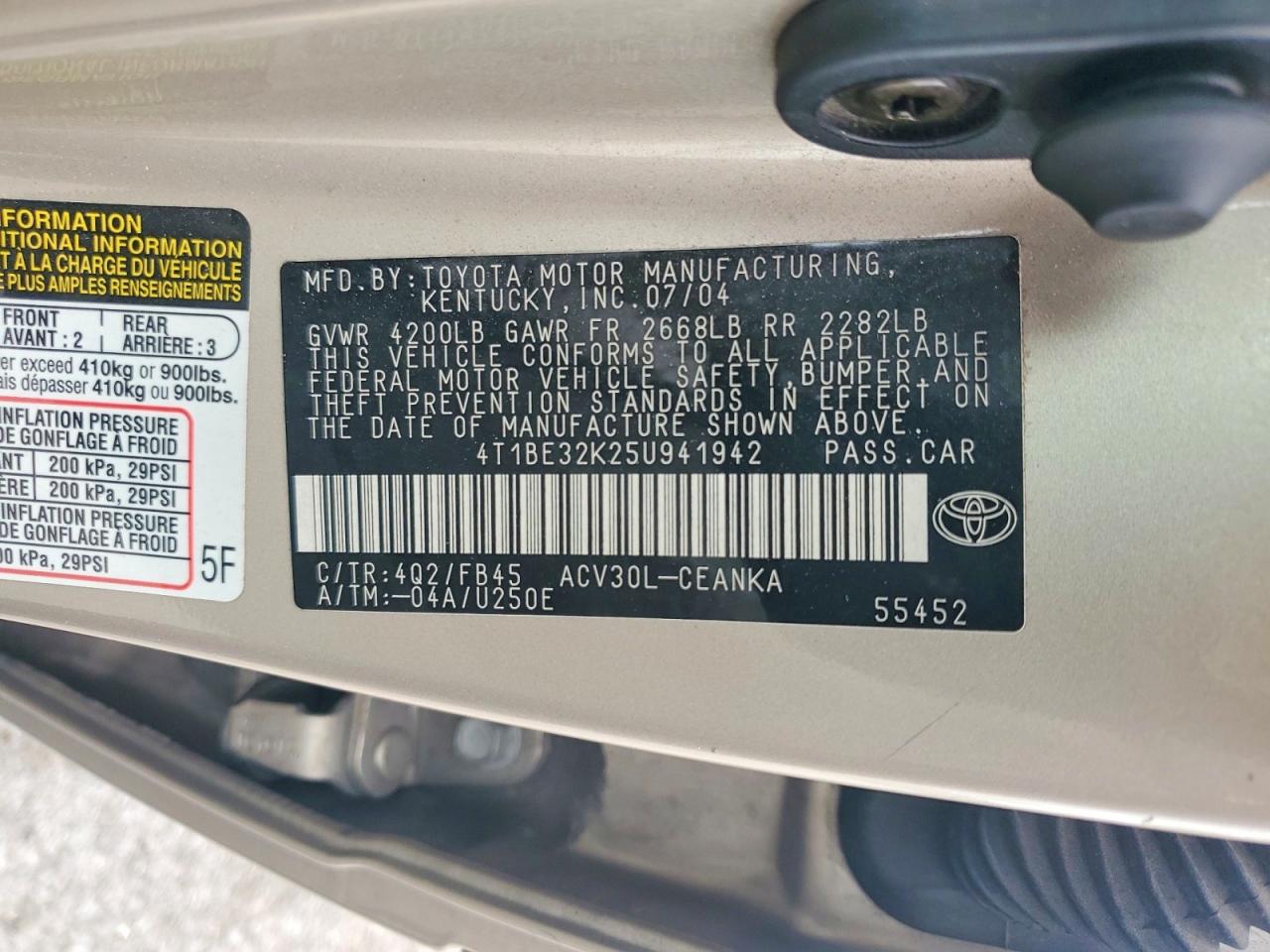 2005 TOYOTA CAMRY LE photo 37
