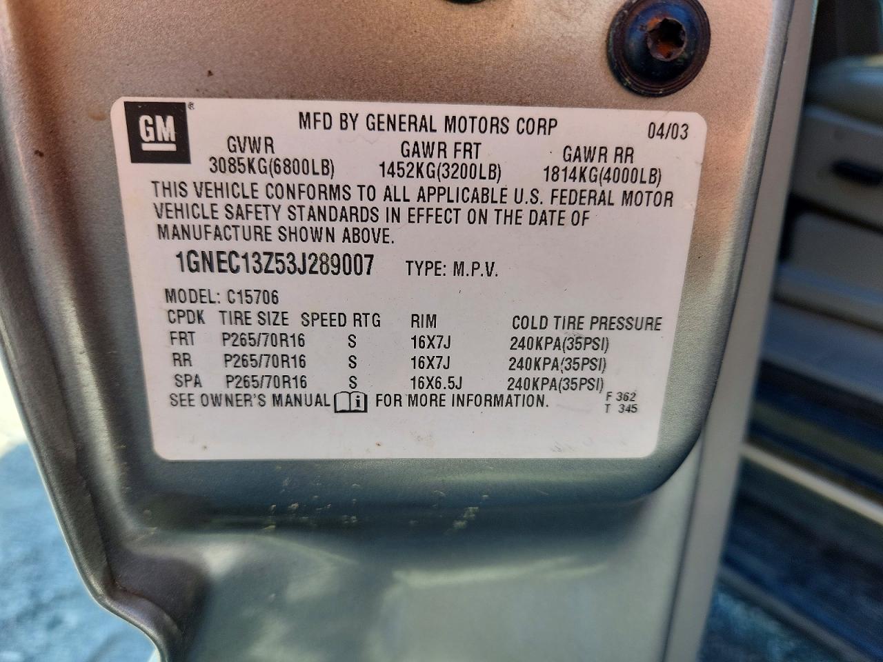 2003 CHEVROLET TAHOE C1500 photo 23