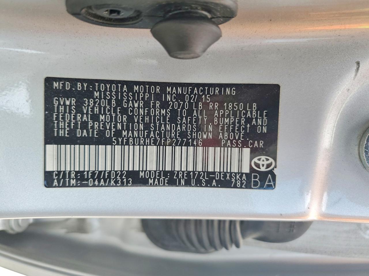 2015 TOYOTA COROLLA S PLUS photo 12