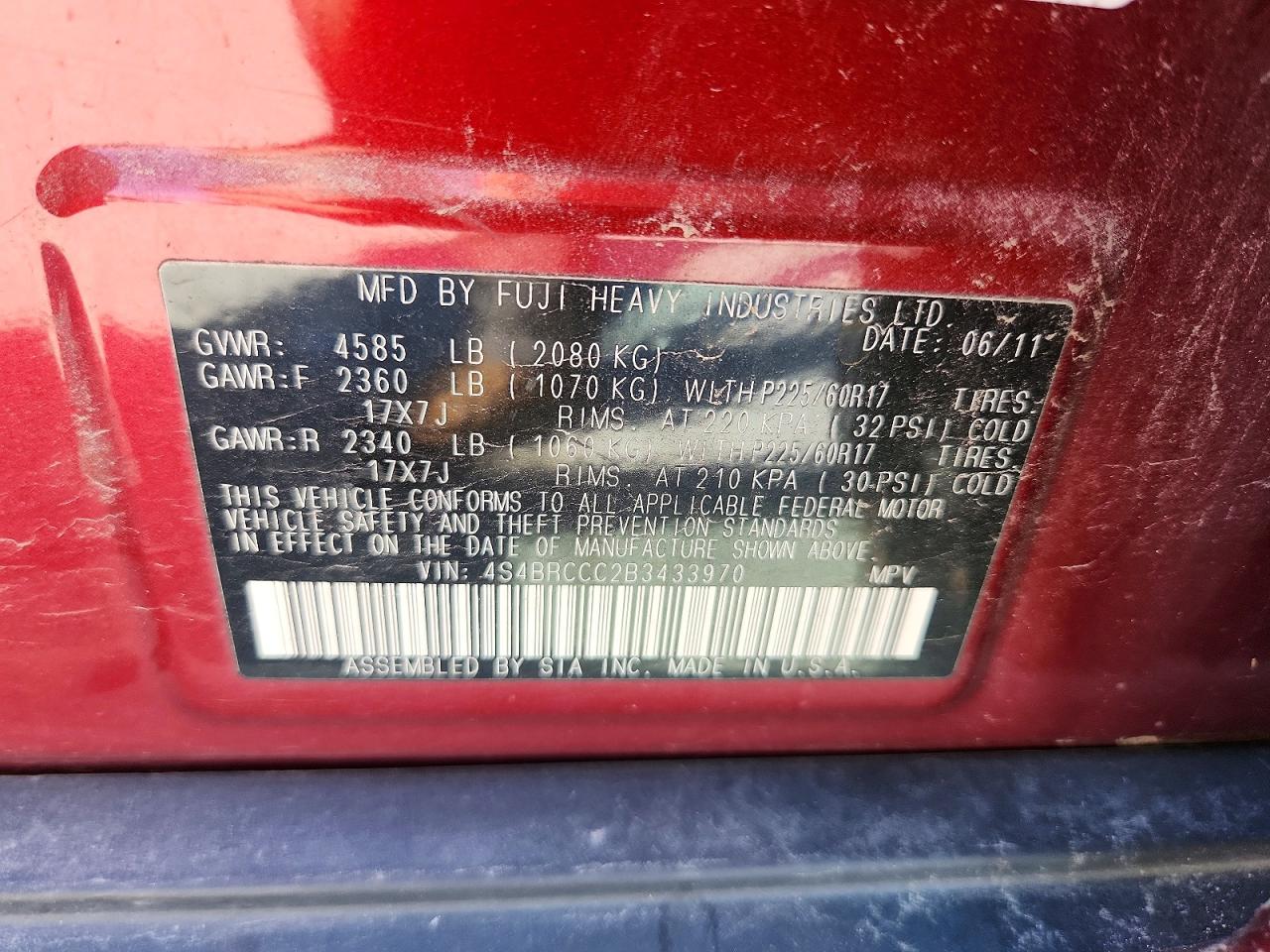 2011 SUBARU OUTBACK 2.5I PREMIUM photo 37
