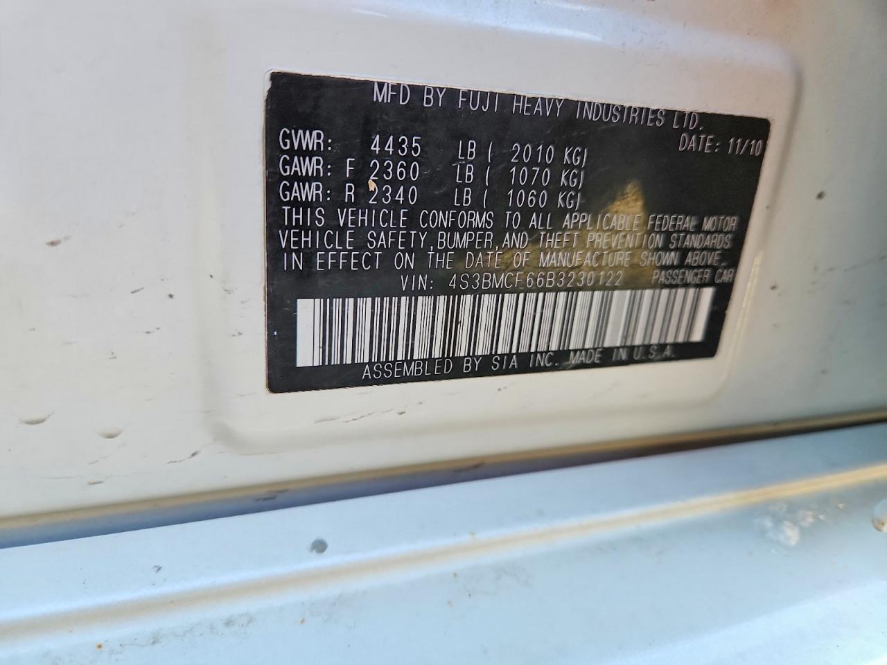 2011 SUBARU LEGACY 2.5I PREMIUM photo 12