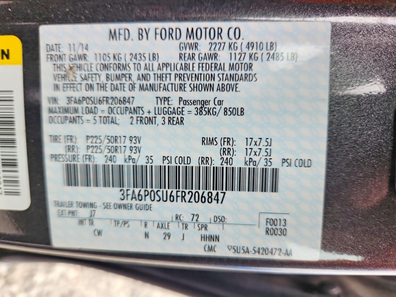 2015 FORD FUSION TITANIUM PHEV photo 34