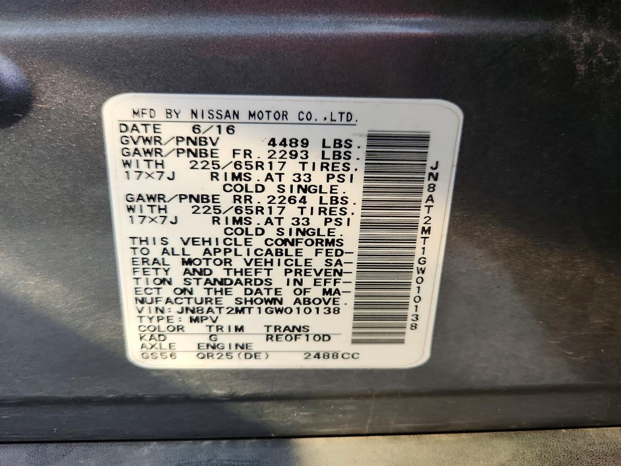 2016 NISSAN ROGUE SV photo 25