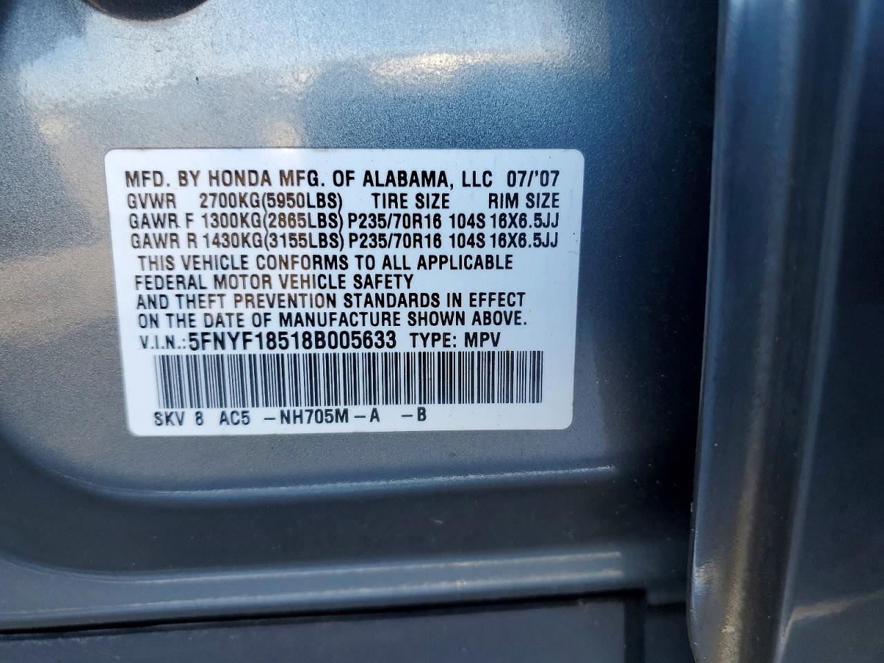 2008 HONDA PILOT EXL photo 37